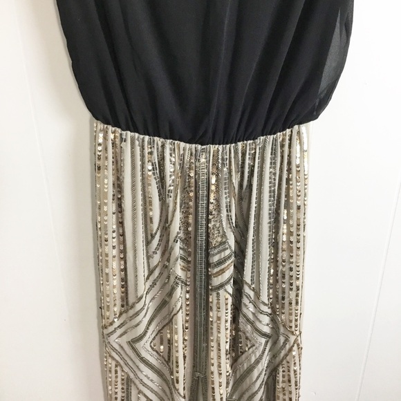 River Island Size 10 Sequin Black Dress Maxi Slit - Picture 5 of 10